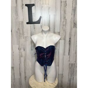Bear Dance Blue Glitter Lace-Up Tube Top Corset – Size L